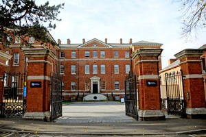 view through the gates of the charles hastings building