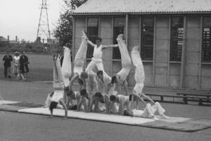 The Worcester 1954 Gym Club members making a human pyramid
