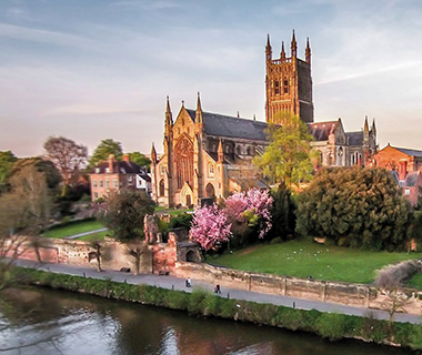 Worcester Cathedral viewed from the opposite side of the River Severn